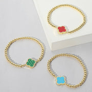 Quatrefoil Pointed Stainless Steel Ball Beaded Stretch Bracelet