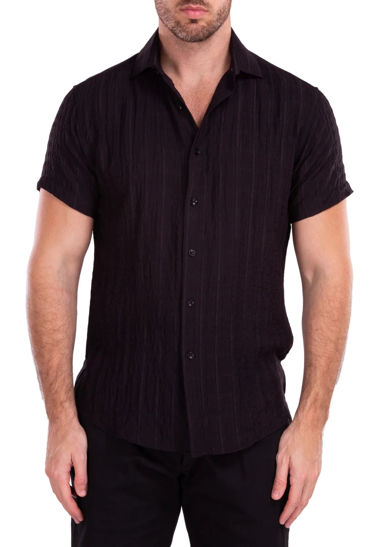 202173 Crinkle Black Short Sleeve Shirt hanger boutique vb 202173 Crinkle Black Short Sleeve Shirt hanger boutique vb