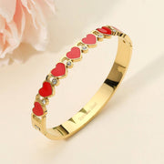 Stainless Steel Enamel Heart CZ Stone Hinged Bangle Bracelet