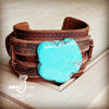 Blue Turquoise Slab on Leather Cuff