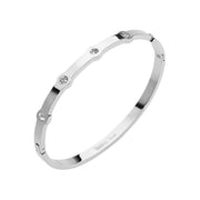 Stainless Steel Stone Paved Slim Hinged Bangle Bracelet