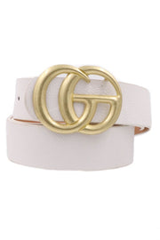Fashion Belt White with Brushed Gold Buckle