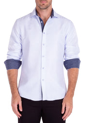 White Long Sleeve with Navy Cuffs/ Button Down / 212385