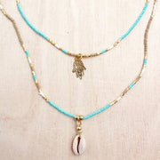 Double Layer Hamsa Shell Necklace