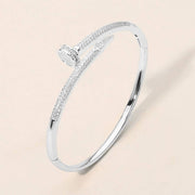CZ Stone Paved Nailhead Accent Hinged Bangle Bracelet