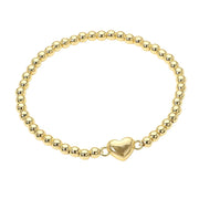 Stainless Steel Heart Charm Beaded Stretch Bracelet