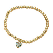 Stainless Steel Paved Heart Charm Beaded Stretch Bracelet