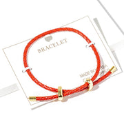 Faux Leather Braided Gold Dipped Tip Adjustable Bracelet