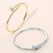 CZ Stone Paved Nailhead Accent Hinged Bangle Bracelet