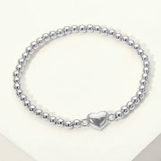 Stainless Steel Heart Charm Beaded Stretch Bracelet