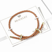 Faux Leather Braided Gold Dipped Tip Adjustable Bracelet
