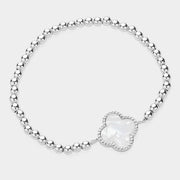 Quatrefoil Pointed Stainless Steel Ball Beaded Stretch Bracelet