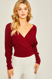 Tatiana V-Neck Sweater in Cherry