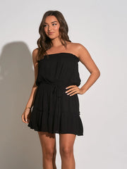 Deluc Strapless Ruffle Dress in Black