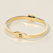 Stainless Steel CZ Stone Paved Heart Accent Hinged Bangle Bracelet