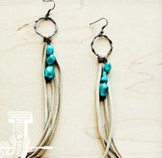 Binx Leather Earrings with Turquoise Chunks in Ivory