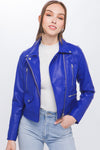 Alli Faux Leather Moto Jacket in Royal