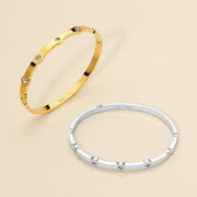 Stainless Steel Stone Paved Slim Hinged Bangle Bracelet