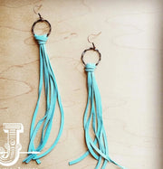 Tara Leather Tassel Earrings in Turquoise