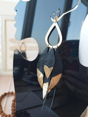 Jessie Gold & Black Leather Earrings