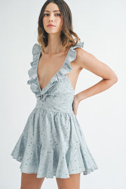 Raven Ruffled Romper in Blue