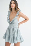 Raven Ruffled Romper in Blue