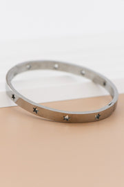 Waterproof Silver Non-Tarnish Stainless Steel Bangle with Stars