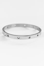 Waterproof Silver Non-Tarnish Stainless Steel Bangle with Stars