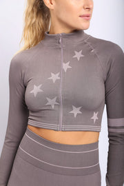 Stars and Stripes Zipped up Hoodie in Charcoal