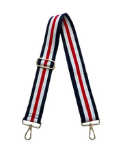 Red, White & Blue Striped Bag Strap with Gold Hardware